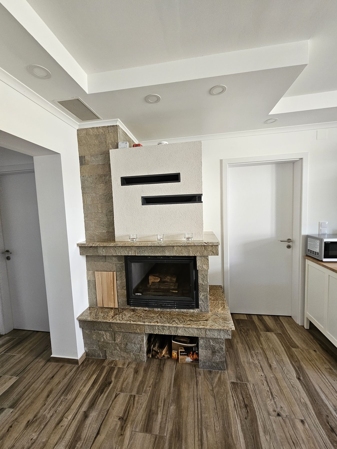 Indoor fireplace in the living area