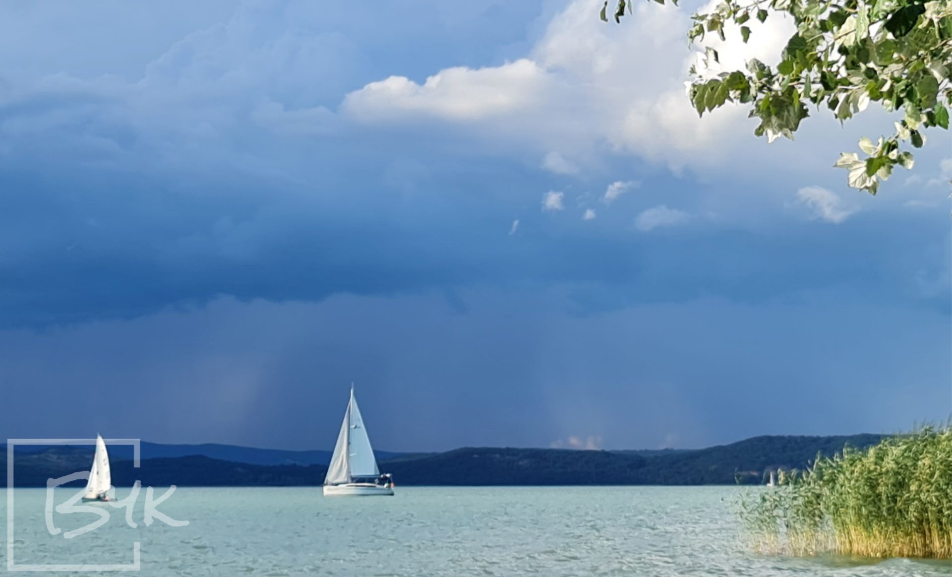 Sailboats on Lake Balaton before a storm